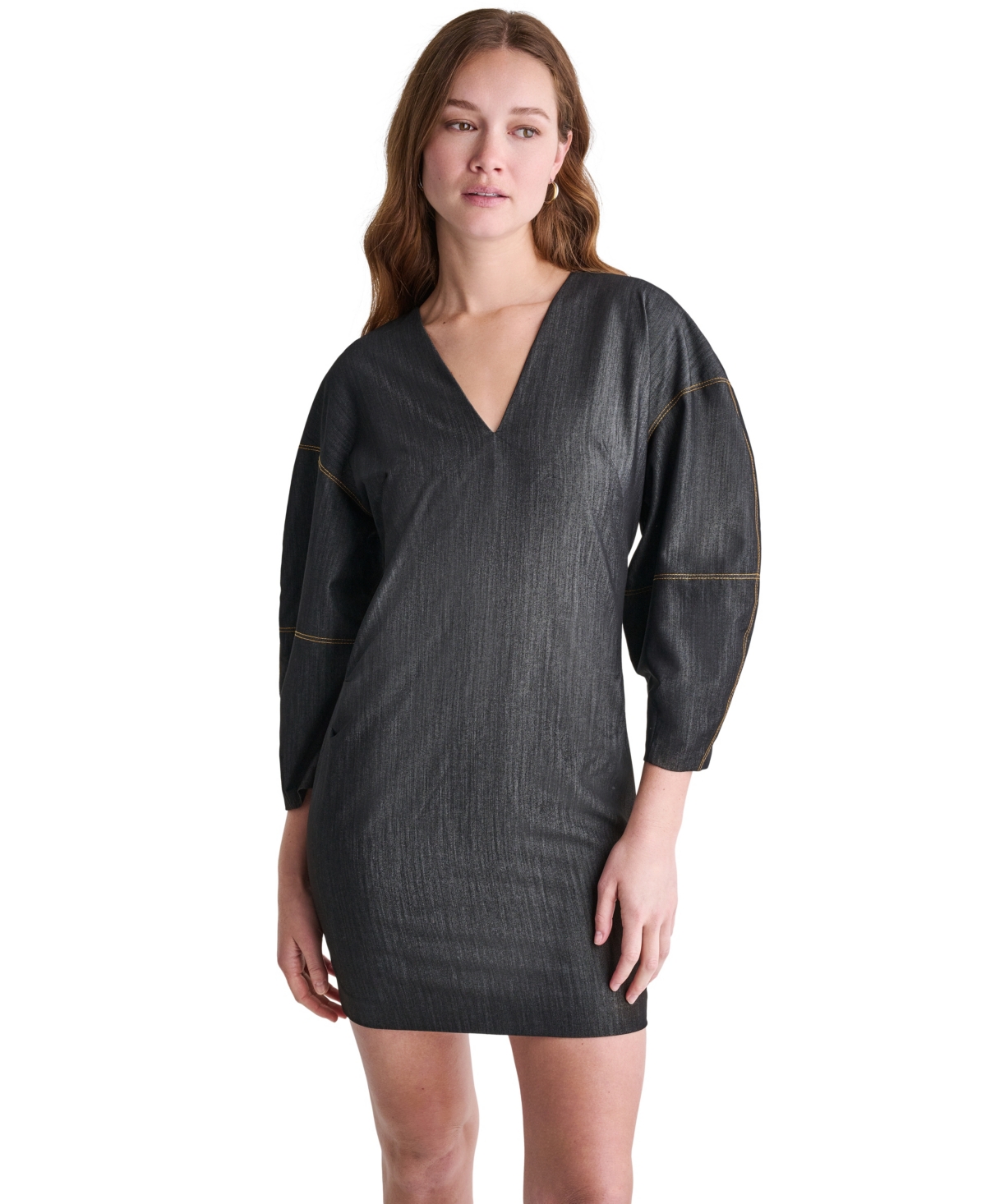 Bcbg Women's Denim V-Neck 3/4-Sleeve Mini Dress