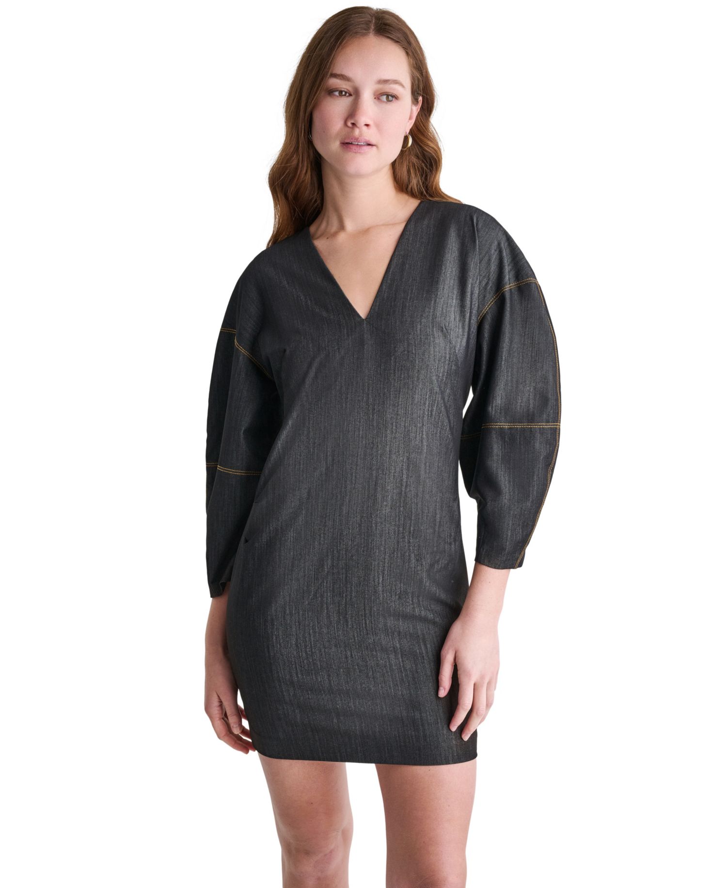 Women's Denim V-Neck 3/4-Sleeve Mini Dress