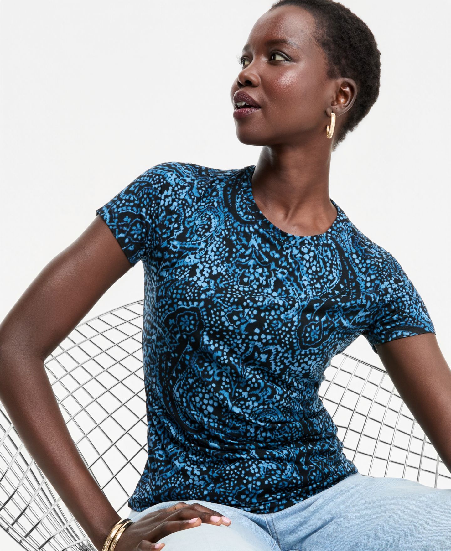 Женская футболка I.N.C. International Concepts Printed Short-Sleeve Crew, цвет: Синий — фото 2
