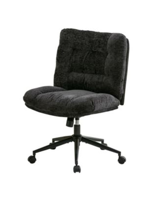 Wide Armless Chenille Desk Chair with Dual Cushion, 360 Degrees Swivel, Height Adjustable, for Home Office and Vanity