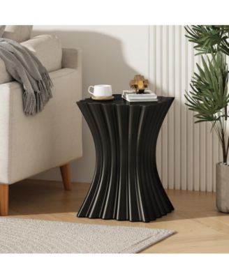 Wave Shaped MGO Side Table Sandstone Effect 200lbs Capacity Indoor Outdoor End Table