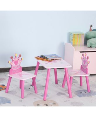 3-Piece Wooden Kids Table and Chair Set, Crown Design Dining Table Set