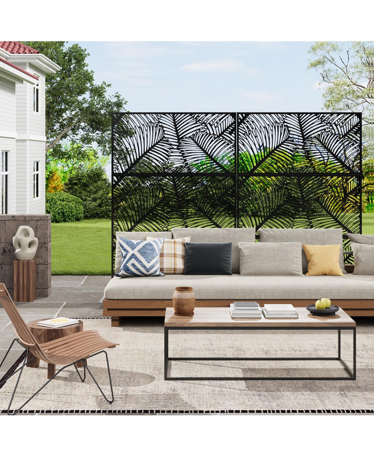 gaomon Freestanding Metal Privacy Screen Chevron Pattern Indoor Outdoor Partition