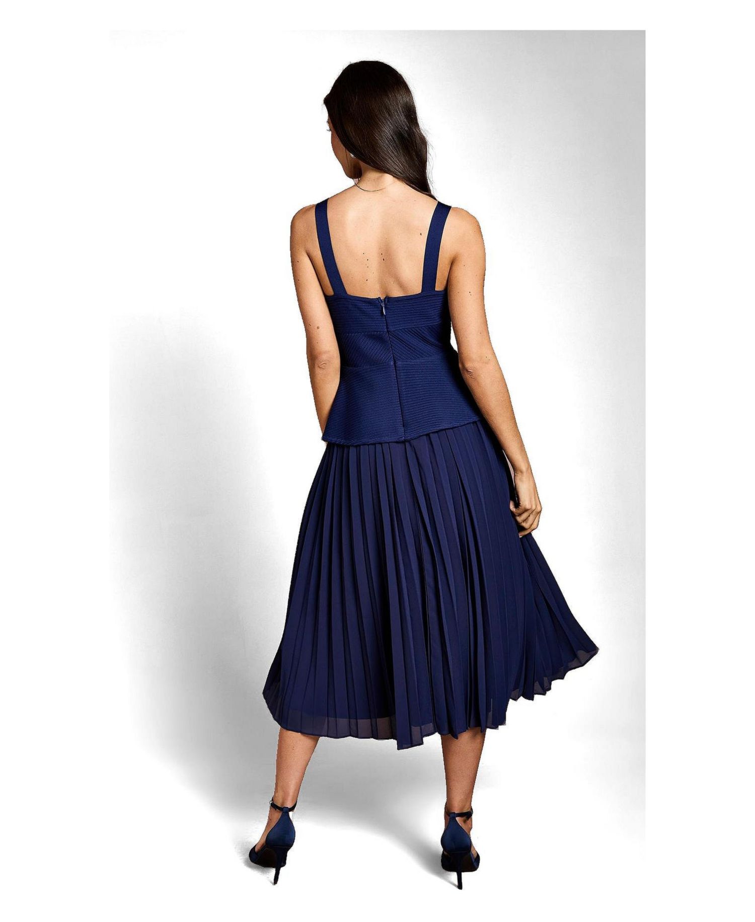 Women's Bandage Square Neck Pleated Midi Dress