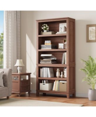 71" Tall Bookshelf with Adjustable Shelves - Narrow Bookcase with Wooden Legs, Farmhouse Book Shelf for Living Room, Office or Apartment