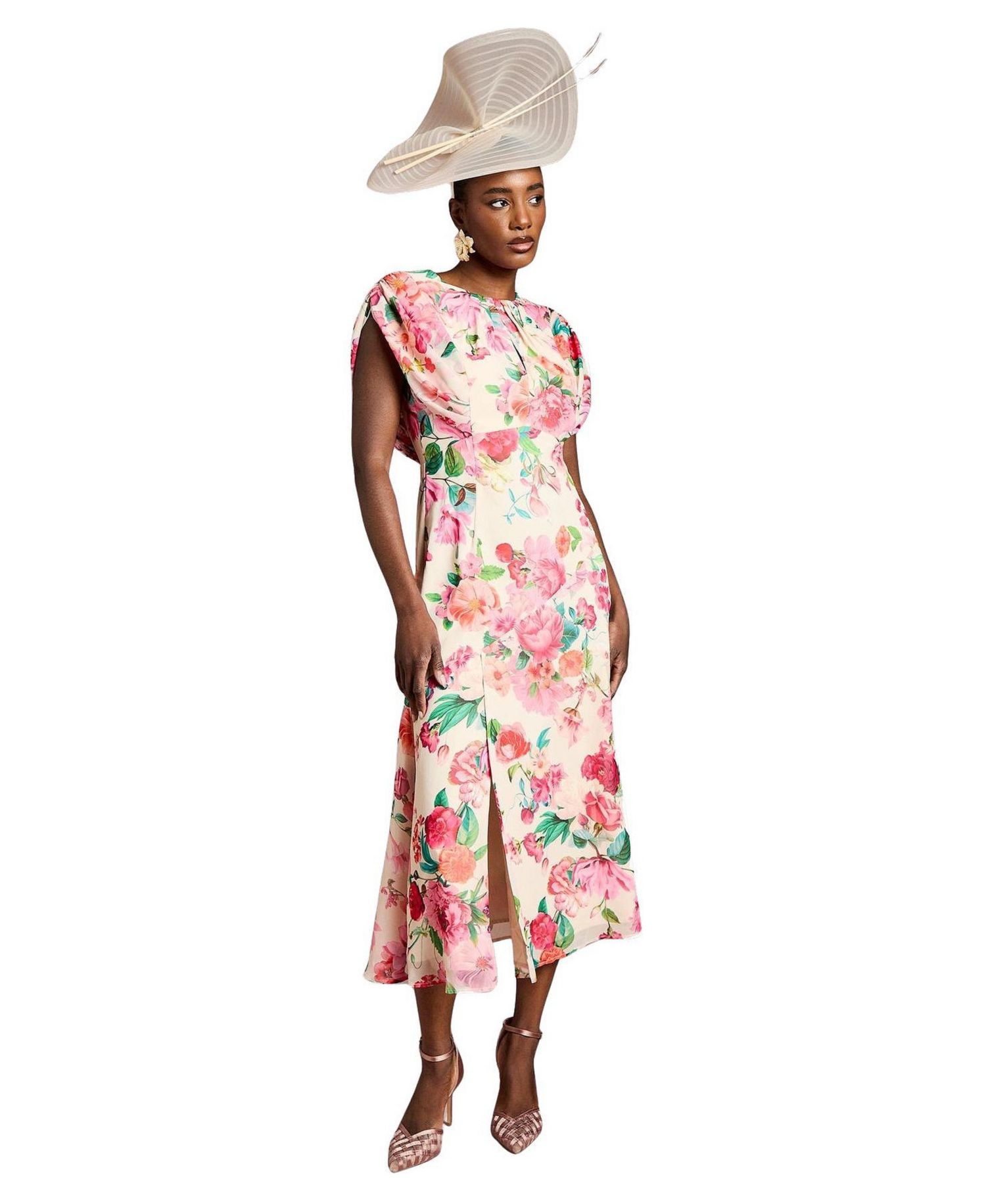 Women's Floral Chiffon Midi Dress