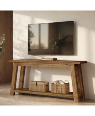 Wooden TV Stand: For 65/70/75/80'' TVs. Entertainment center with open storage shelves. Farmhouse TV console for living room,bedroom.
