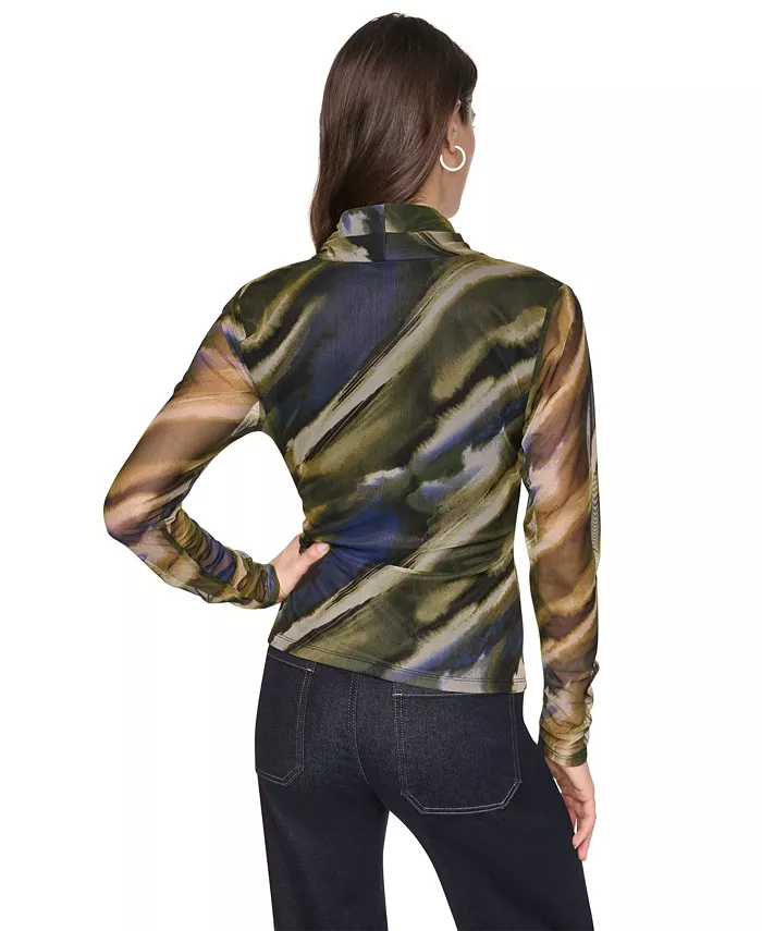 Women's Printed Mesh V-Neck Long-Sleeve Top - thumbnail 5