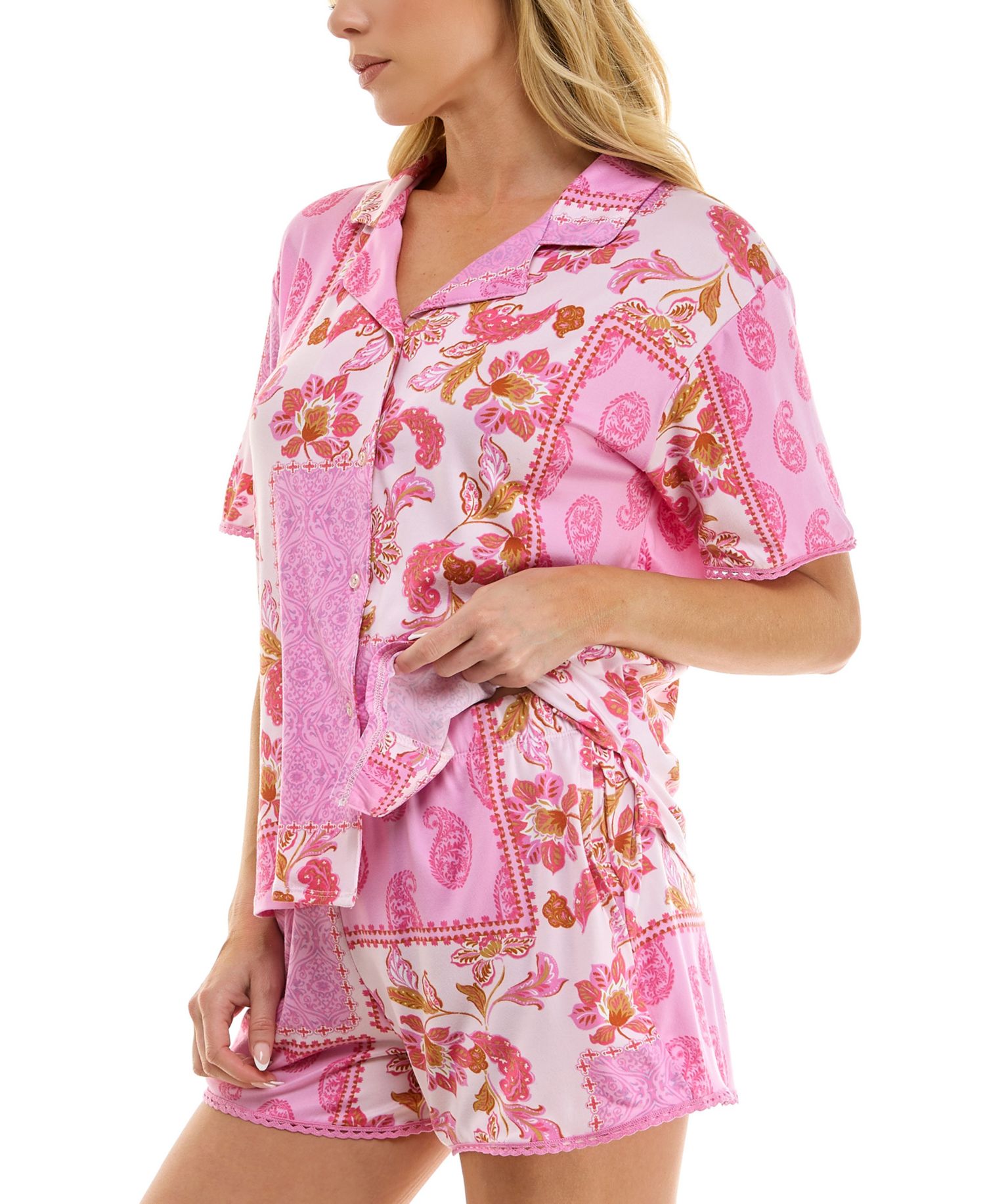 Women's Pasha Paisley Patchwork Top & Shorts, 2-Piece Set