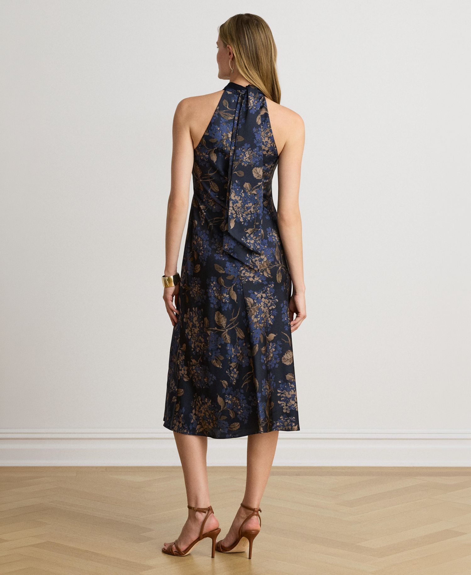 Women's Floral Tie-Neck Halter Cocktail Dress