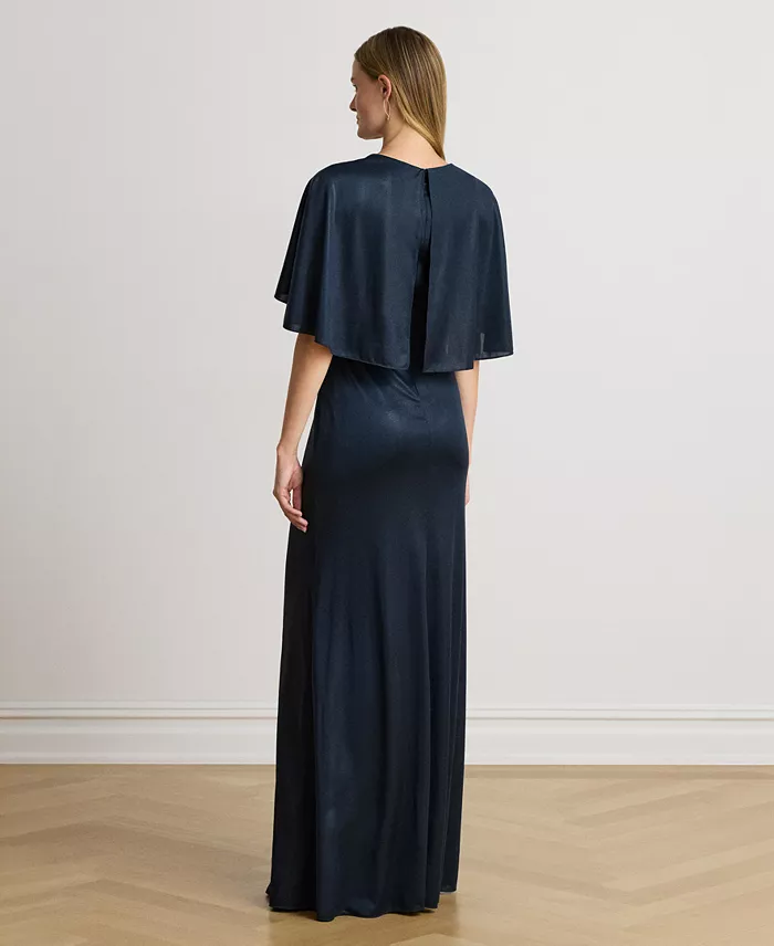 Women's Metallic Jersey Twist-Front Cape Gown - thumbnail 4