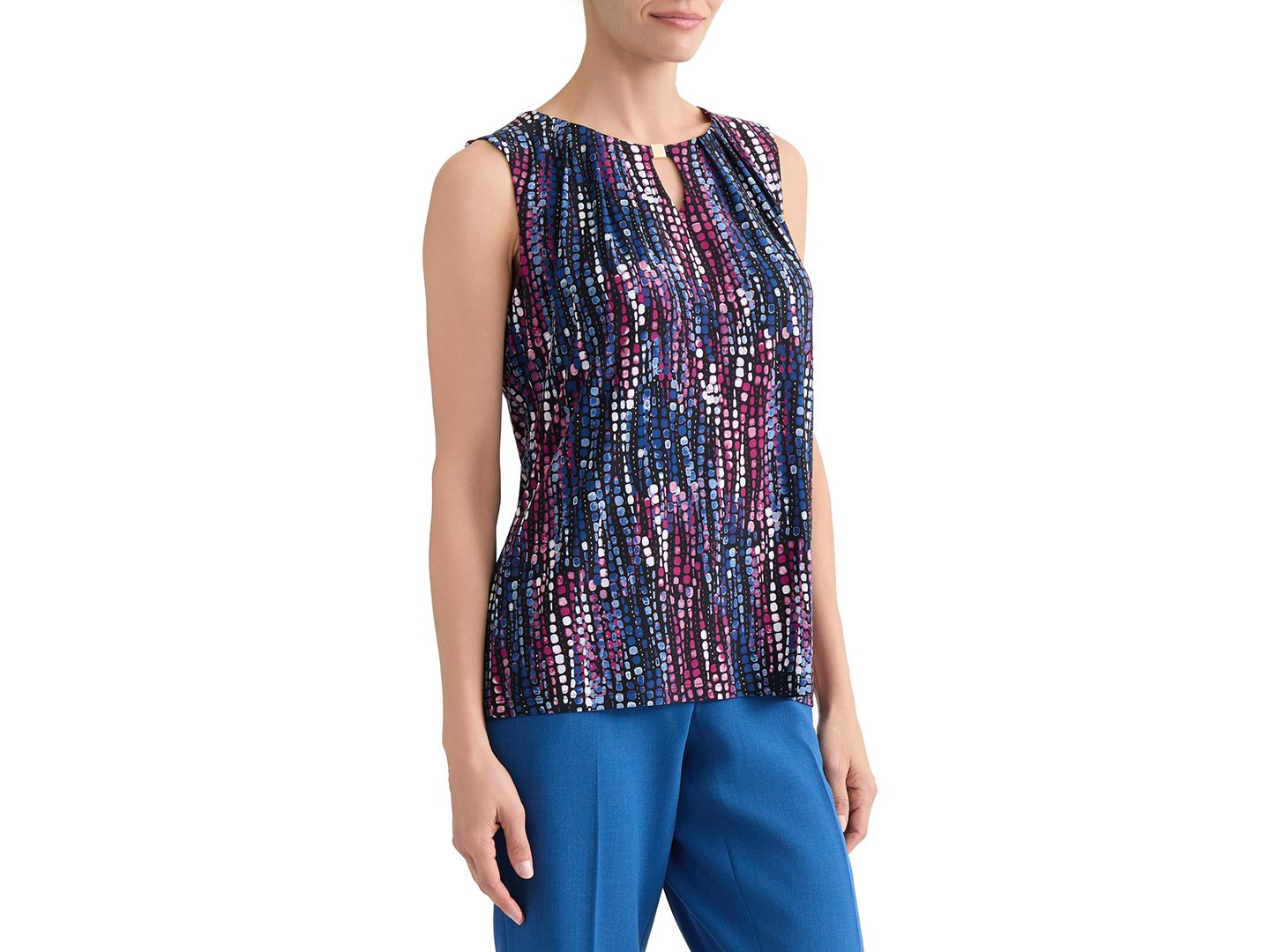 Женский топ Kasper Petite Printed Pleat-Neck Sleeveless Top, цвет: Разноцветный — фото 6