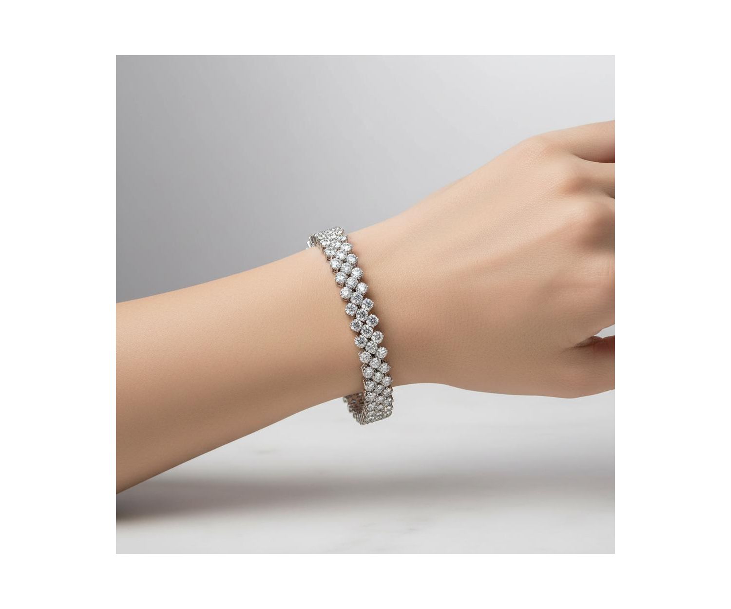 Elegant White Gold Plated Clear CZ Triple-Row Bracelet