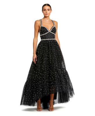 Women's Pearl Beaded High Low Gown