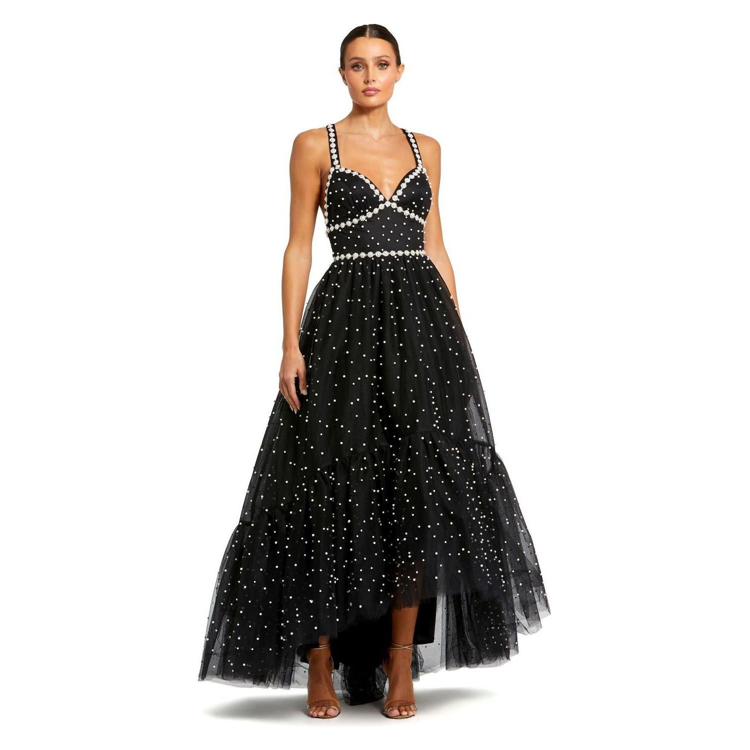 Women's Pearl Beaded High Low Gown
