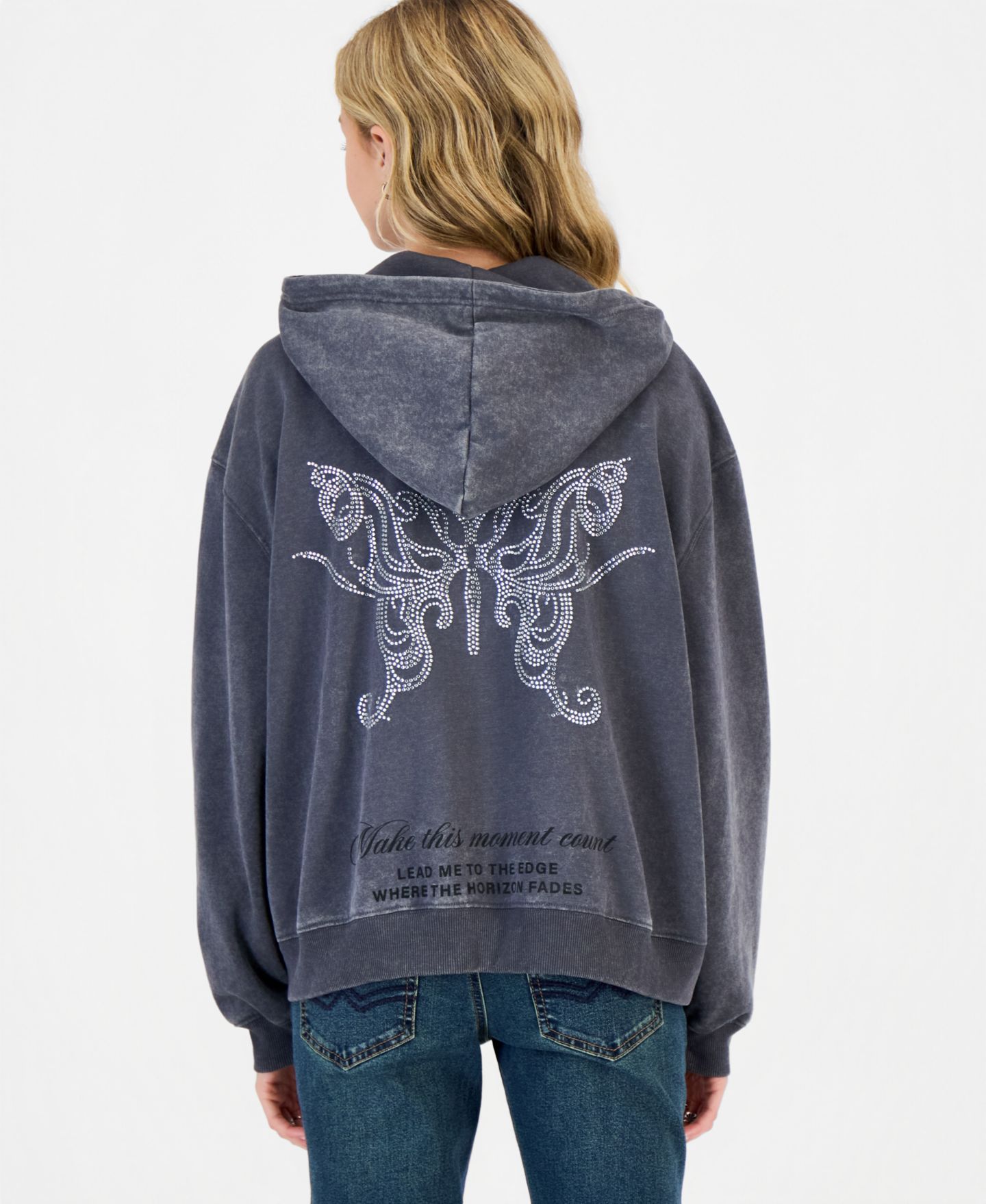 Женское худи Ultra Flirt Juniors' Full-Zip Rhinestone-Embellished Fleece, цвет: Серый — фото 2