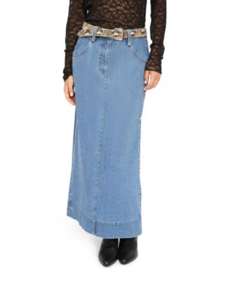 Women's Edge Line Denim Maxi Skirt with Side Buttons
