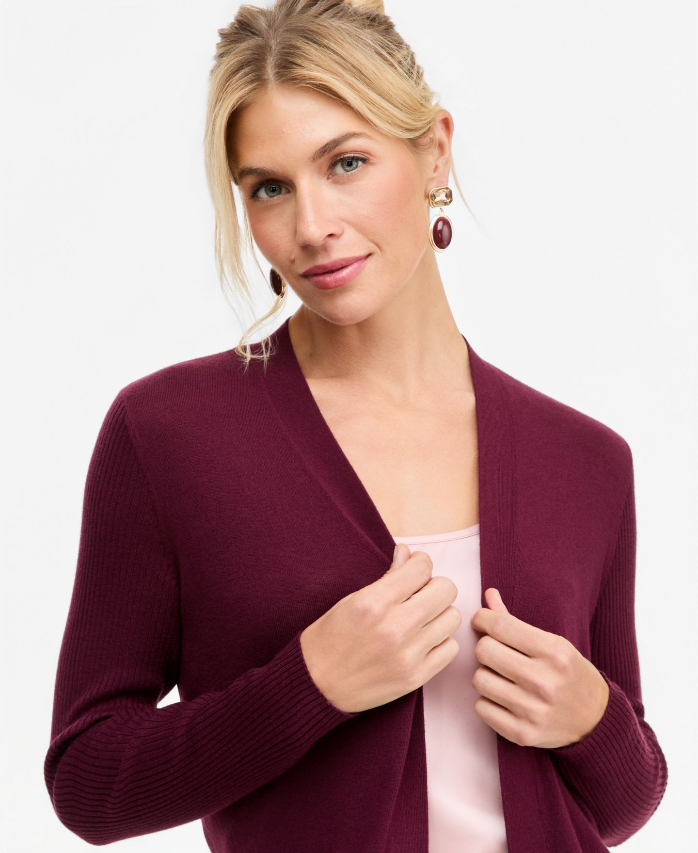Женский кардиган I.N.C. International Concepts Duster Open-Front Ribbed, цвет: Ягодный винный — фото 4