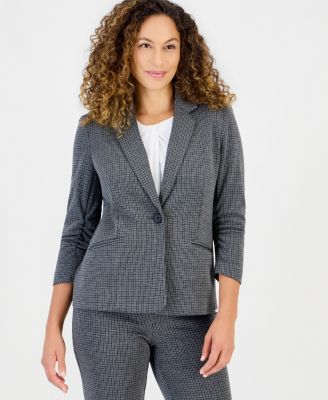 Women's Petite Scrunch-Sleeve Notch-Collar Blazer
