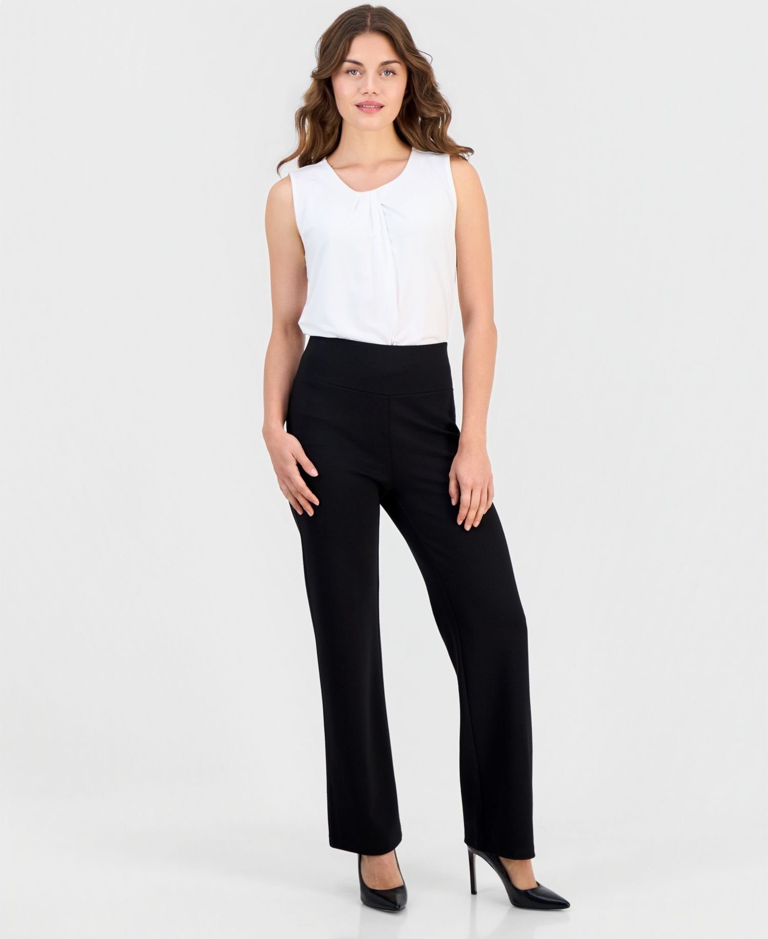 Petite Wide-Leg High-Waisted Pull-On Pants