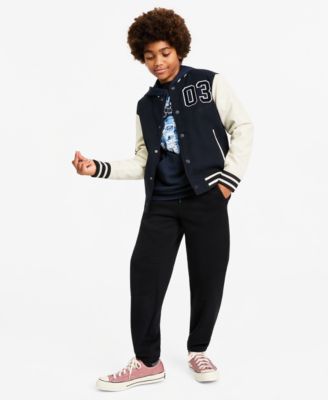 Boys' XS-XL Basketball Varsity Jacket, Space Explorer Pullover Hoodie & Fleece Jogger Pants