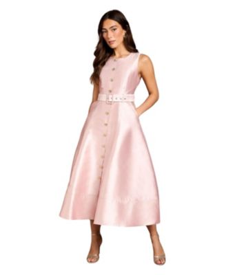 Women's Button Through Belted A-Line Dress