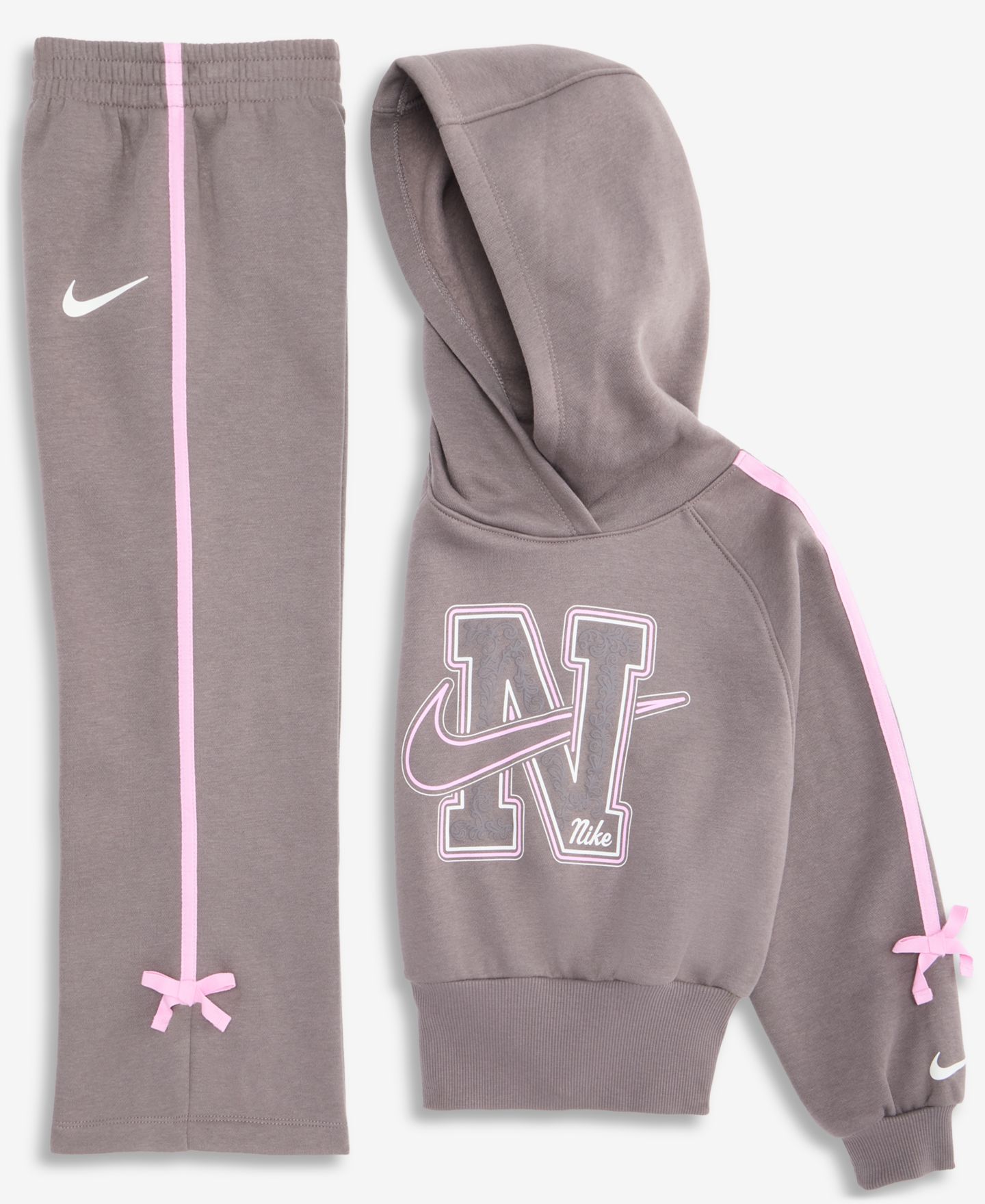 Худи Nike Bow-Detail Long-Sleeve Graphic для девочек, цвет: Серо-бежевый — фото 8