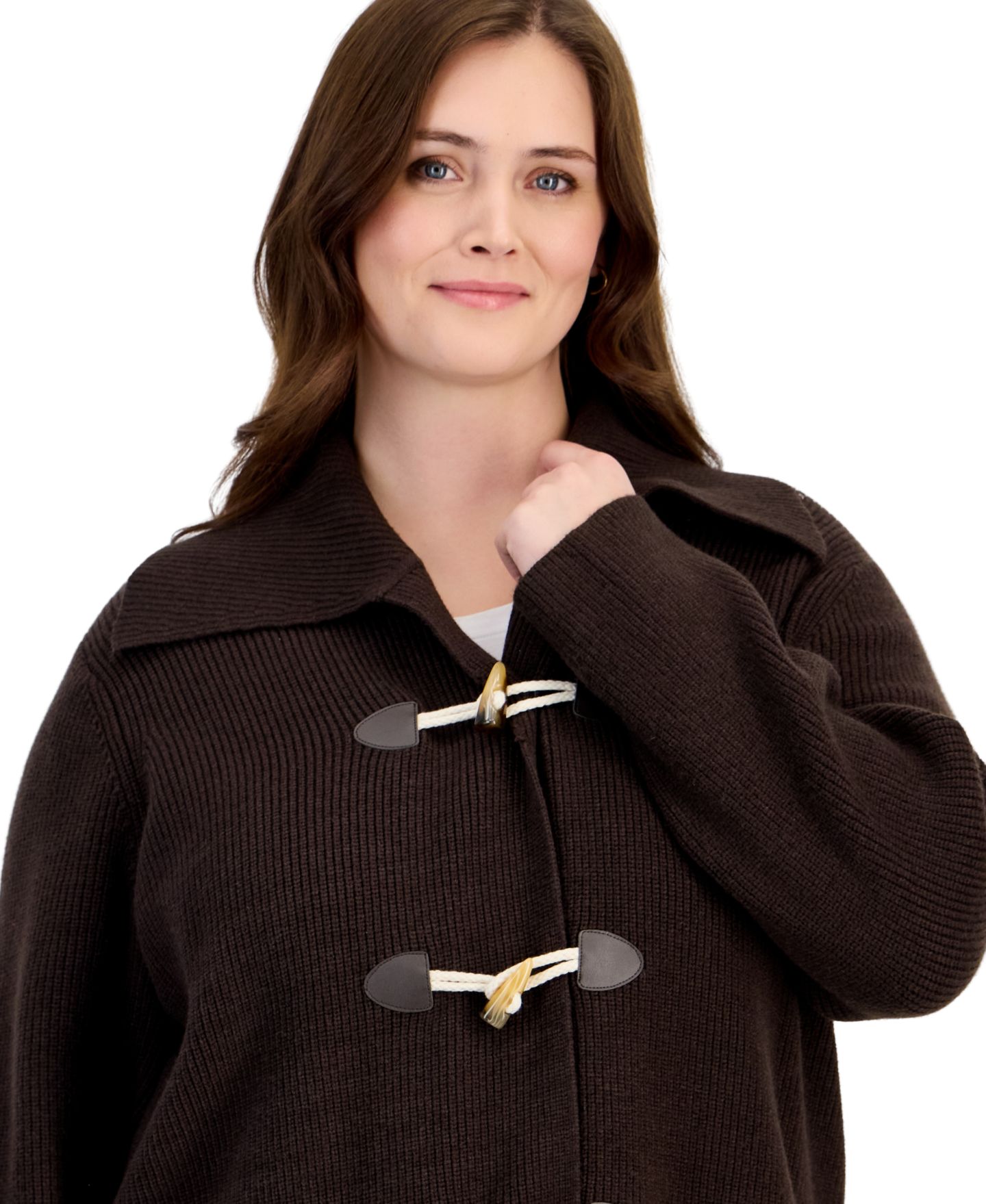 Женская блузка Jones New York Plus Size Collared Toggle-Front Long-Sleeve, цвет: Кофейный — фото 3
