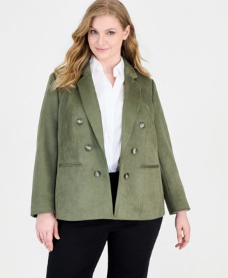 Plus Size Faux-Double-Breasted Faux Suede Blazer