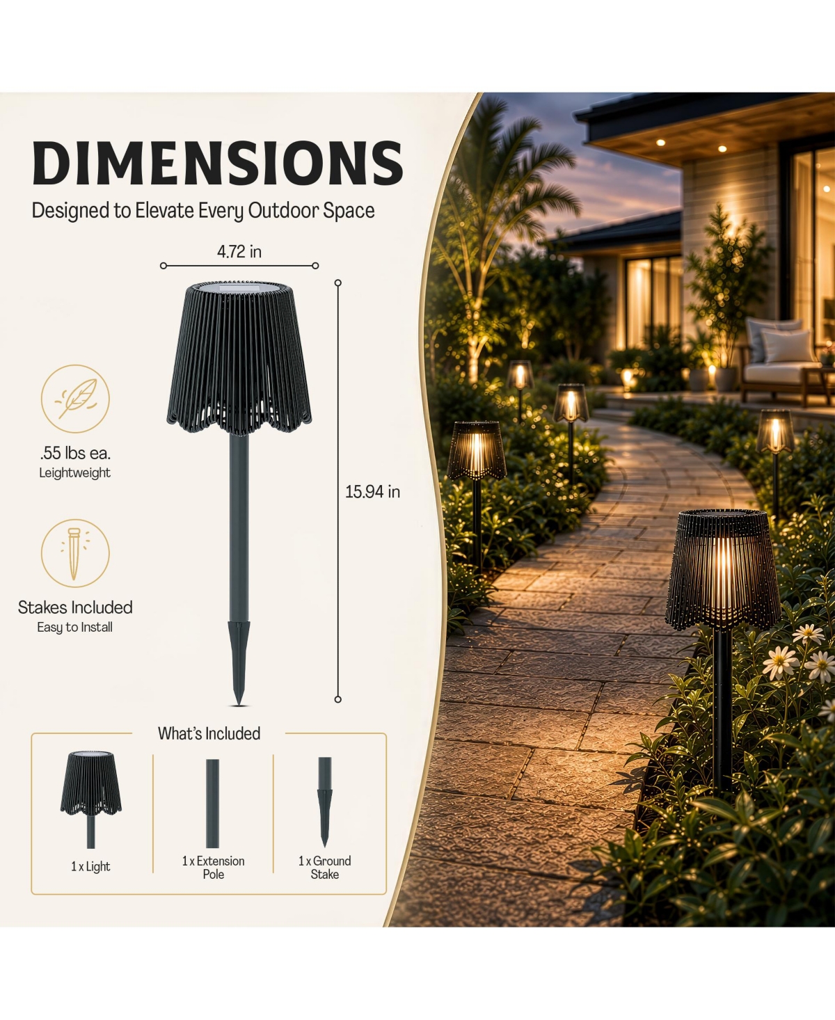 4-Piece Wicker-Style Solar Powered Led Dusk-to-Dawn Weather Resistant Walkway Path Lights