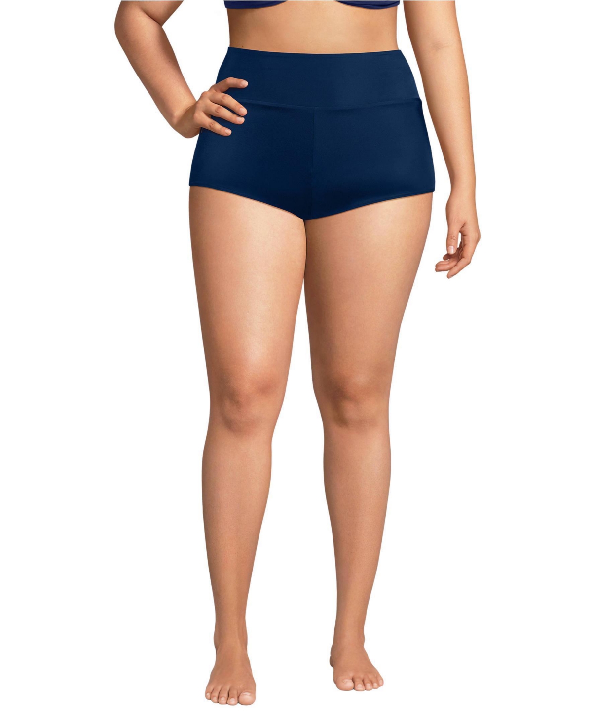 Lands' End Women's Tugless High Waisted Swim Boy Shorts - Deep sea navy