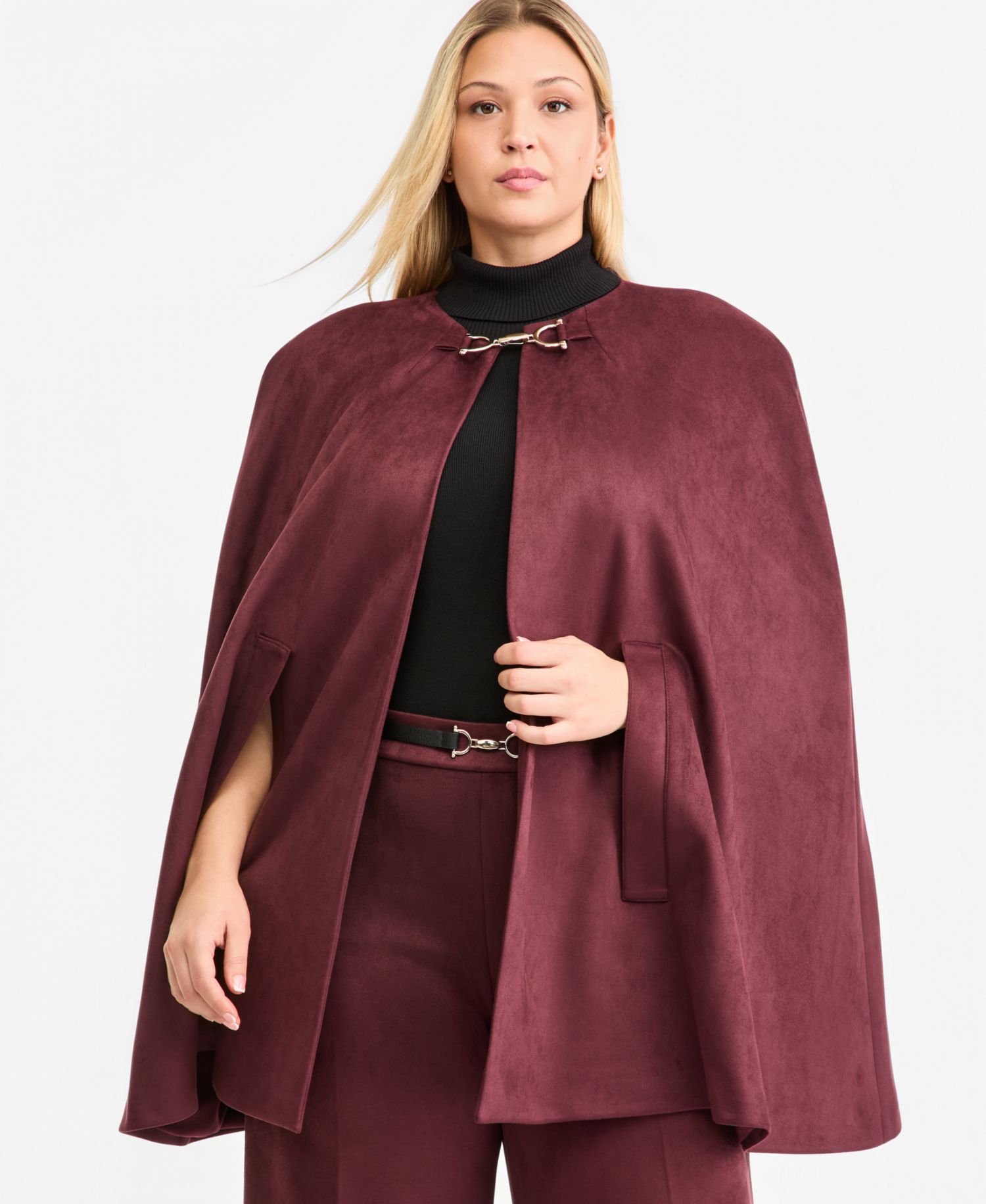 Plus Size Scuba Faux Suede Long Cape