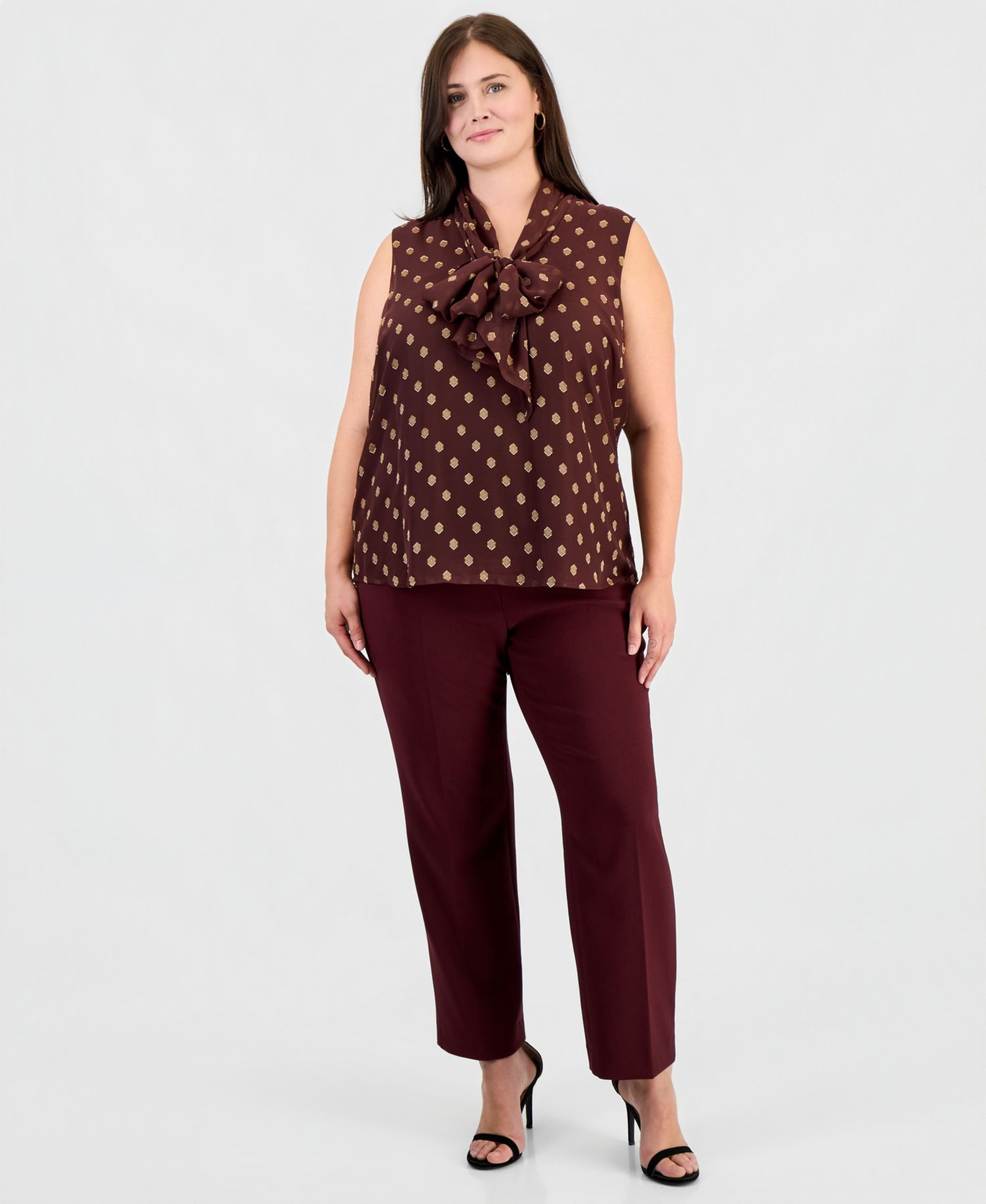 Plus Size Bow Tie Front Sleeveless Blouse