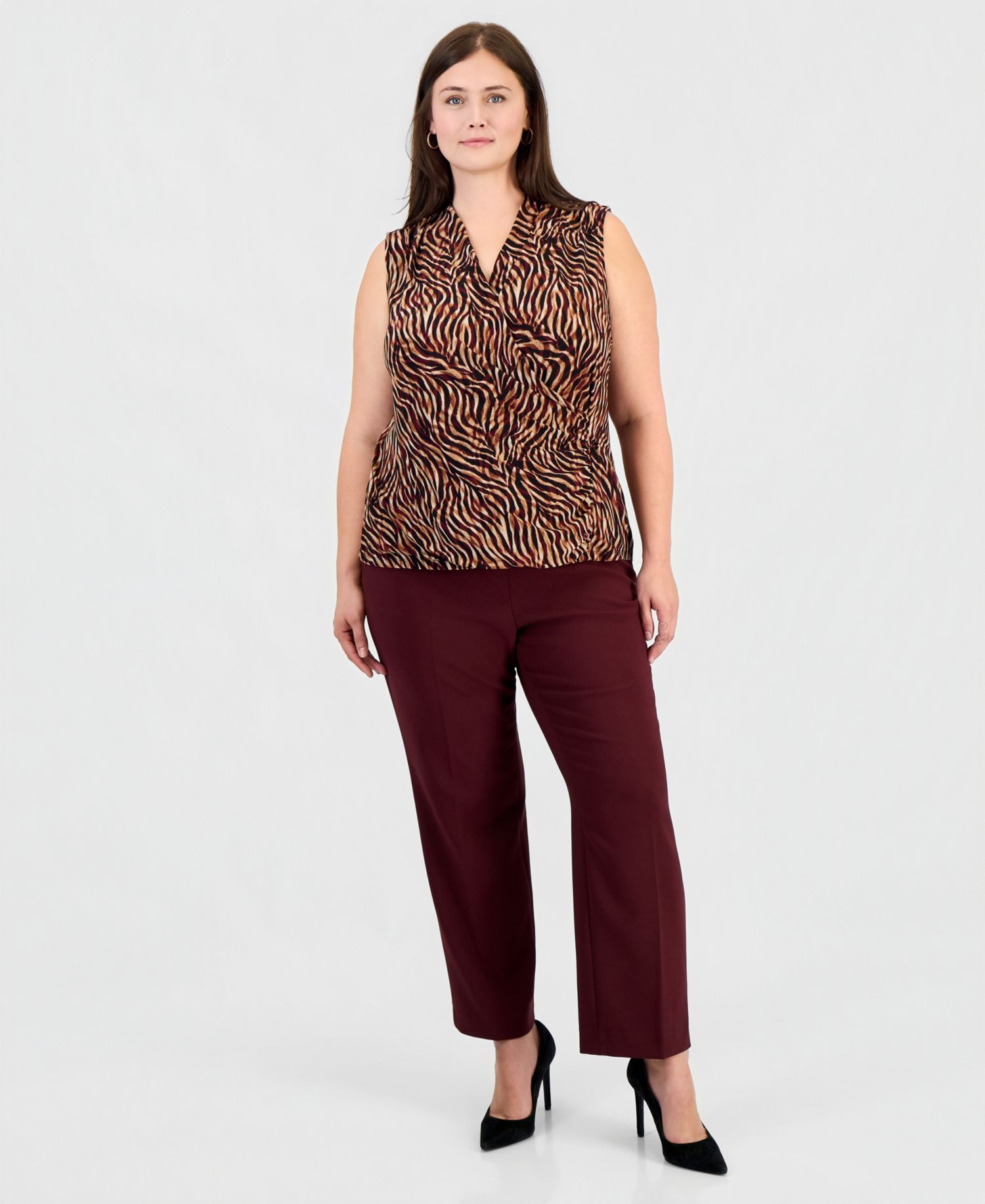 Plus Size Animal-Print Sleeveless Wrap Top