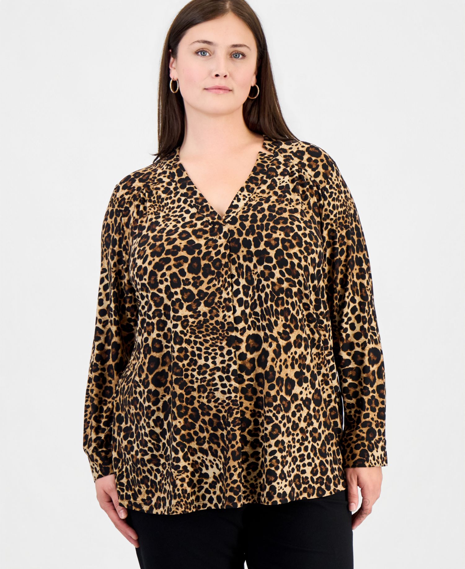 Plus Size V-Neck Notch Collar Blouse