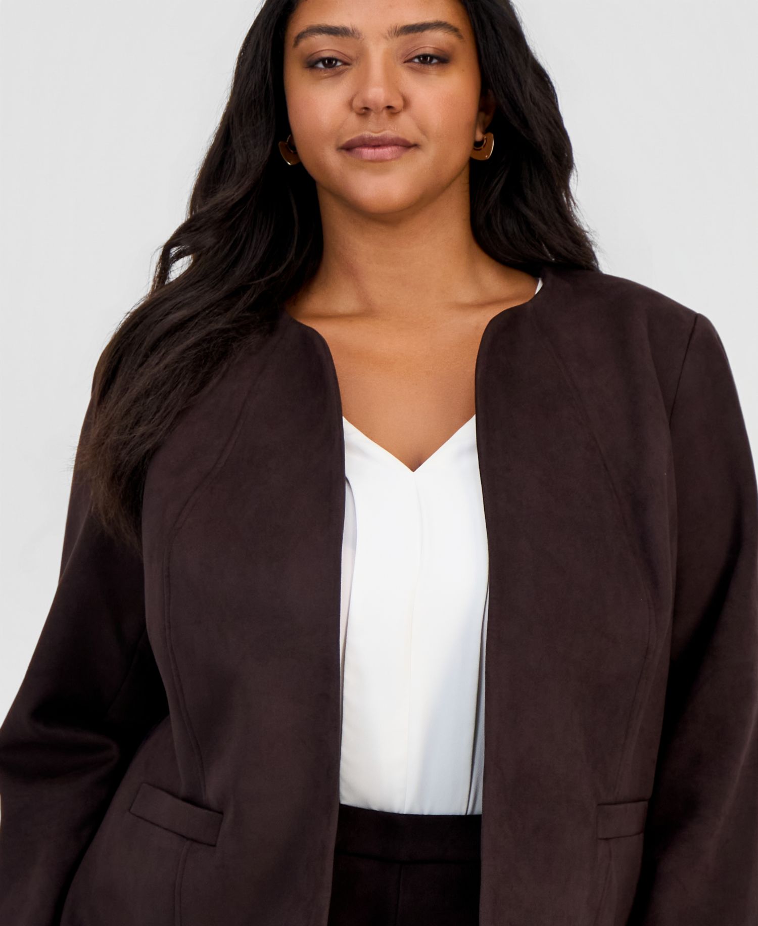 Plus Size Scuba Suede Open-Front Blazer