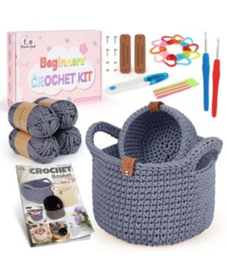 Complete Crochet Basket Kit for Beginners - Includes Yarn, Hook, Stitch Markers, and Guidebook