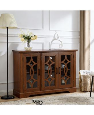 Buffet Sideboard Cabinet with 3 Tempered Glass Doors, Adjustable Shelves MDF Storage