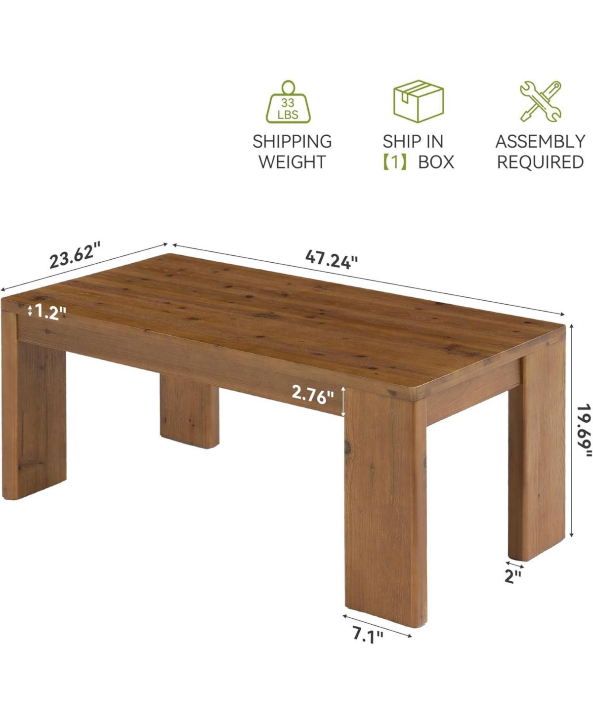 Tribesigns Solid Wood Coffee Table: 47" wooden center table with rounded corners. Modern low cocktail tea table for living room.