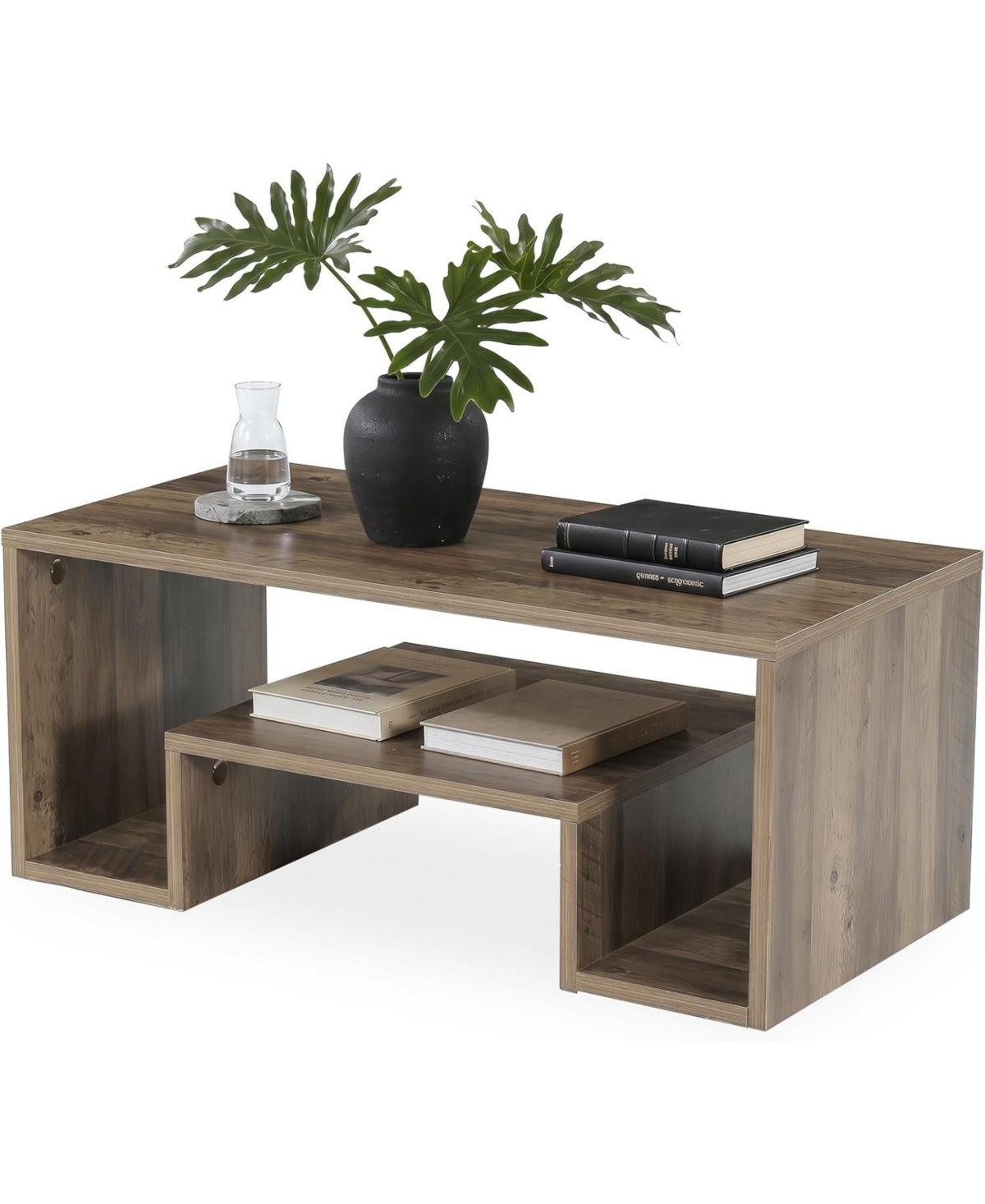 Tribesigns Rustic Coffee Table: 2-tier storage shelves, farmhouse rectangle wood with open cubbies for living room, entryway.