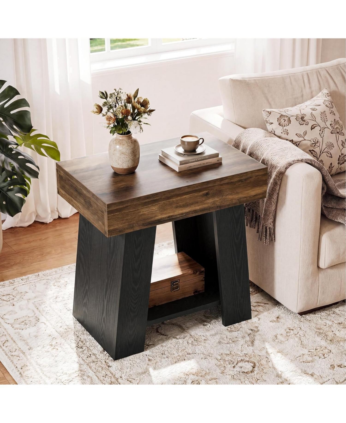 Tribesigns 2-Tier End Table: Farmhouse couch side table with storage shelf. Heavy-duty wooden bedside nightstand for living room,bedroom.