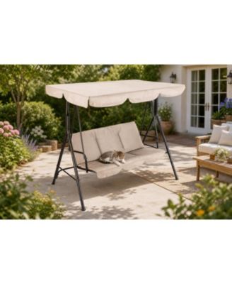 3-Seat Outdoor Swing Chair -Weather-Resistant, Adjustable Canopy, Thick Cushions, 500 lbs Capacity for Patio or Porch