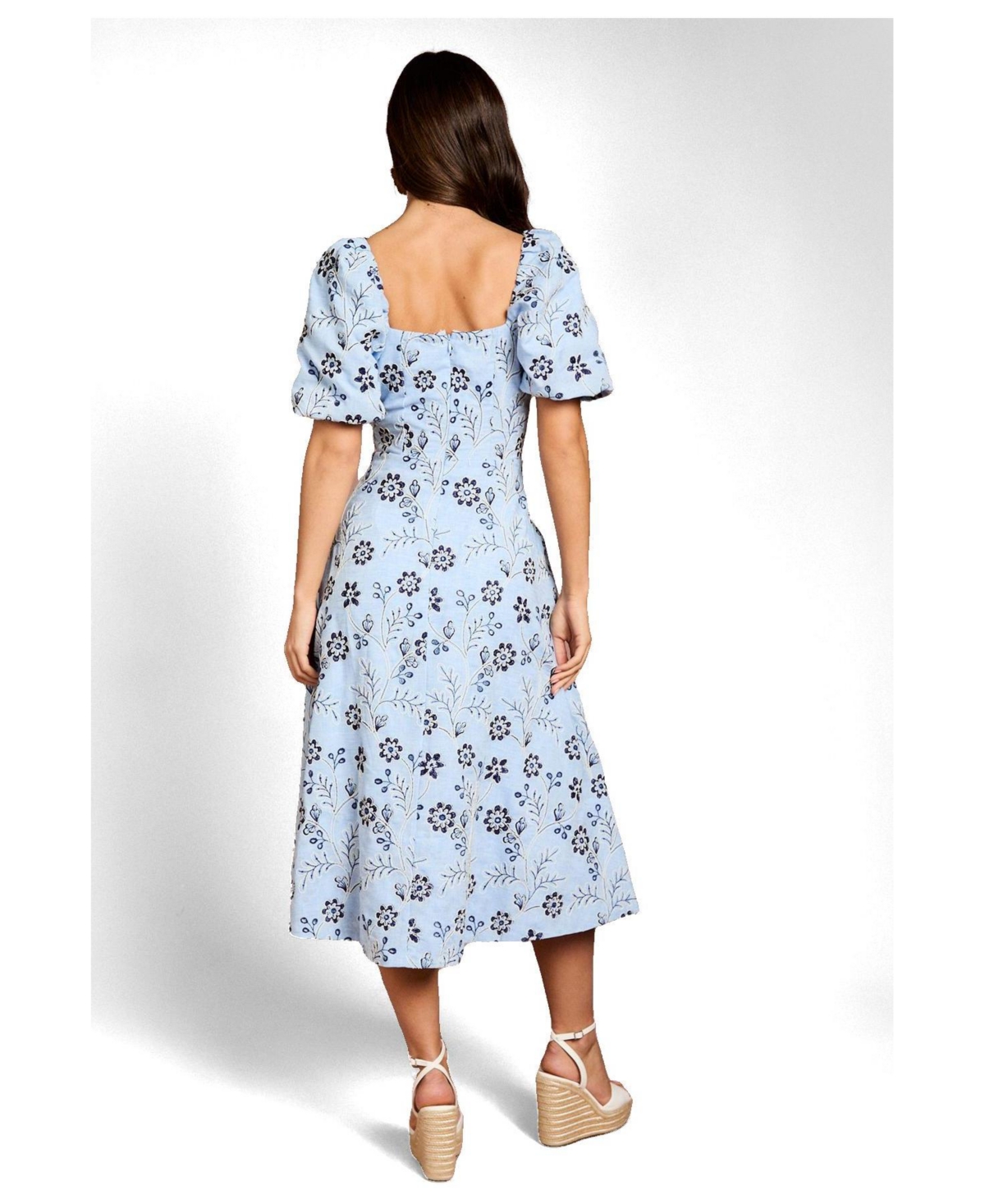 Coast Women's Puff Sleeve Embroidered Midi Dress