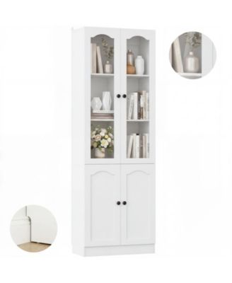 80" Pantry Cabinet with Glass Door and Shelves, Kitchen Storage Cabinet
