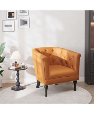 Modern Barrel Accent Chair, Tufted Back with Nailhead Trim, Upholstered Comfort Lounge for Living Room, Bedroom, Patio and Office