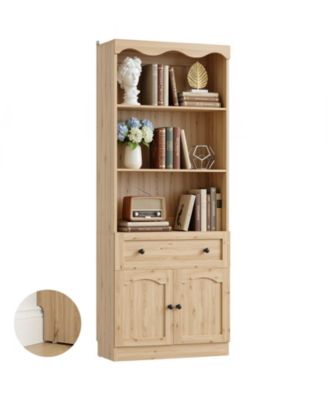 80" Tall Kitchen Pantry Cabinet with Doors and Drawer, Modern Bookshelf