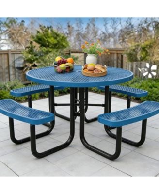 Heavy Duty 46" Round Patio Picnic Tables for Outdoors with Umbrella Hole