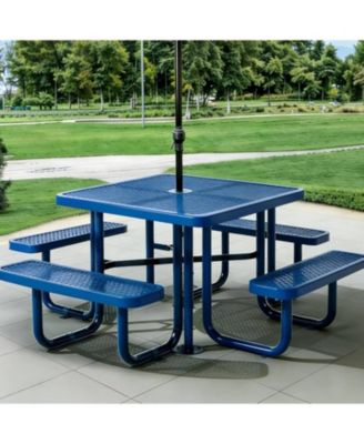 Heavy Duty 46" Square Patio Picnic Tables for Outdoors with Umbrella Hole