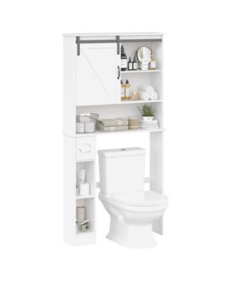 Freestanding Farmhouse Over the Toilet Storage Cabinet, Space Saving Bathroom Organizer with Double Doors