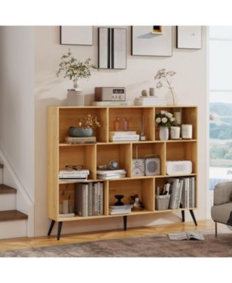 10-Cube Wood Color Bookshelf 3-Tier Open Storage Shelf with Legs for Bedroom, Living Room or Office